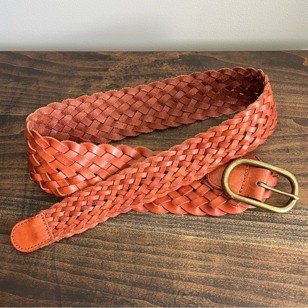 Braided Leather Belt with Gold Buckle